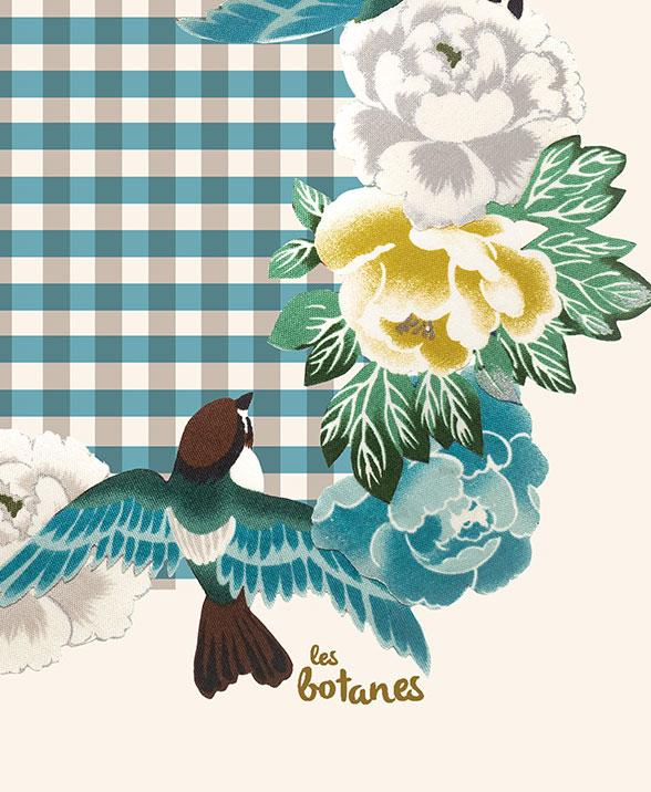 torchon en pur lin Les Botanes, motif mésanges