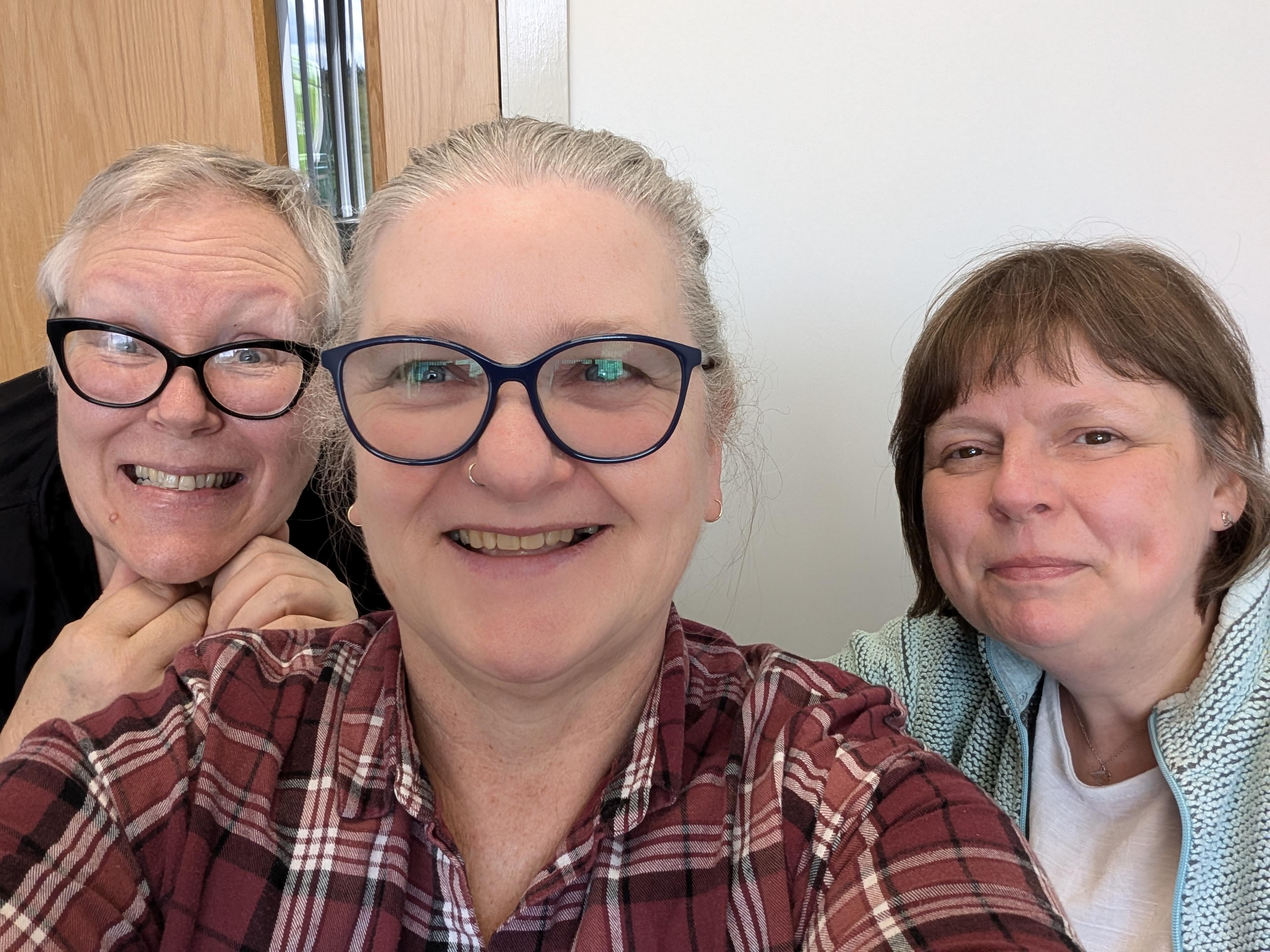 This is the three of us. From left to right we are Elizabeth Emmens-Wilson, Norma Foulds and Sarah Aspden.
Together we are The Creative Principle.
Our dream would be to have our own scrap store and creative space, where we could host exhibitions, have a scrap shop, artist studios and create a welcoming fun environment for everyone to explore their artistic talents. 
But for the moment until we win the lottery we will do what we can! 
