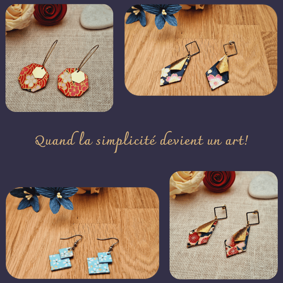 Présentation des boucles d'oreilles classiques en papier japonais.