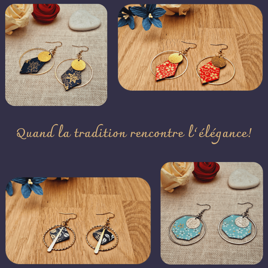 Présentation des boucles d'oreilles créoles en papier japonais.