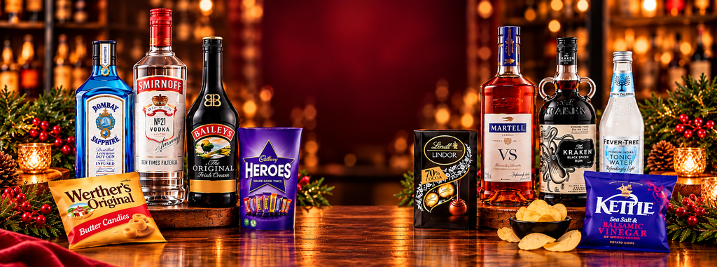 Selection of premium spirits, whisky, gin, vodka and wine available at Online Convenience Store UK