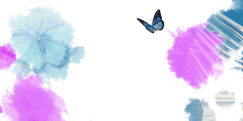 Banner de Tienda Online de Anna G. Morgana con colores azulados y rosados y mariposas