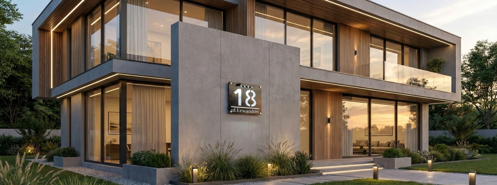 Tablica adresowa czarna białe napisy z lampą led