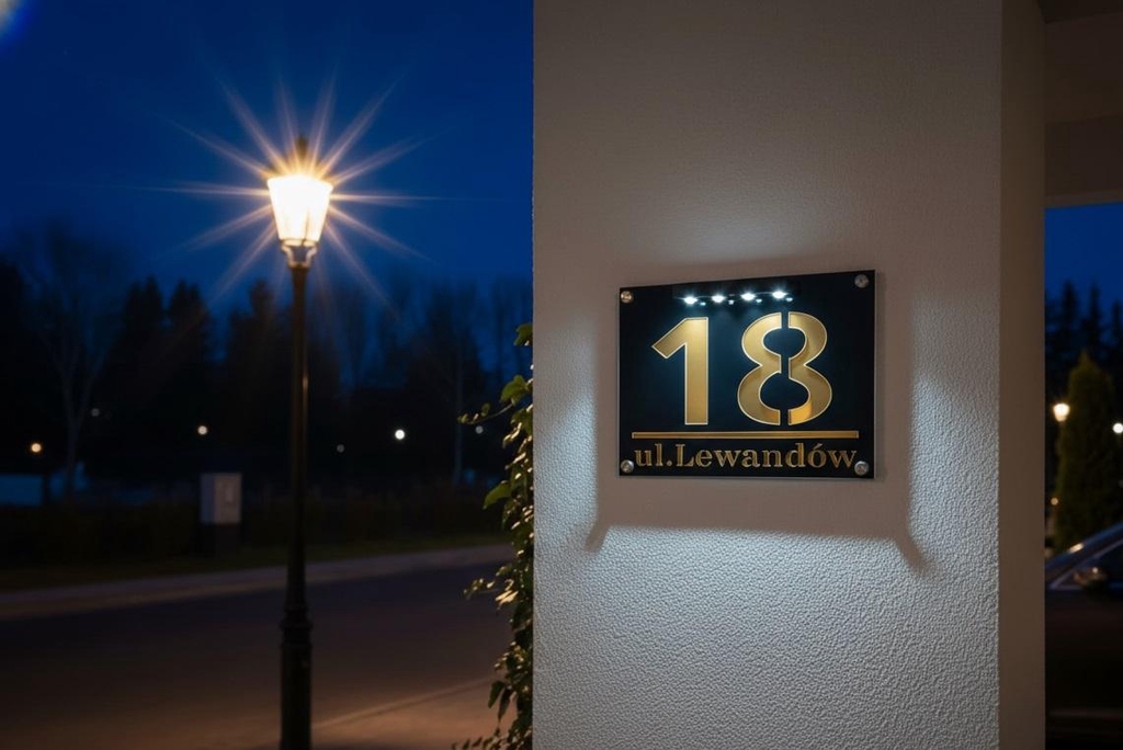 Nowoczesna podświetlana tabliczka adresowa LED z numerem domu - Numeo Design