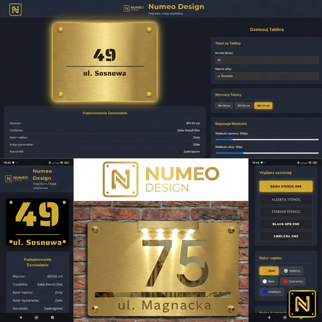 Internetowy konfigurator tabliczek adresowych i numerów na dom - Numeo Design