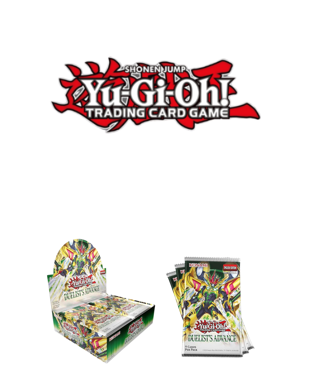 Yu-Gi-Oh Booster und Yu-Gi-Oh Booster Display aus dem Duelist's Advance Set mit Verpackung und Logo