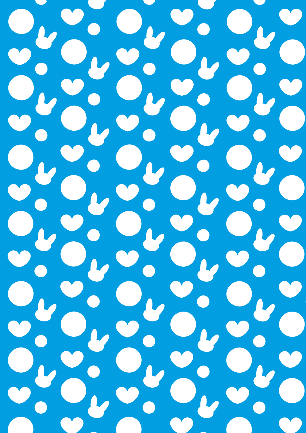 un petit fond bleu avec des têtes de lapins, coeurs et ronds