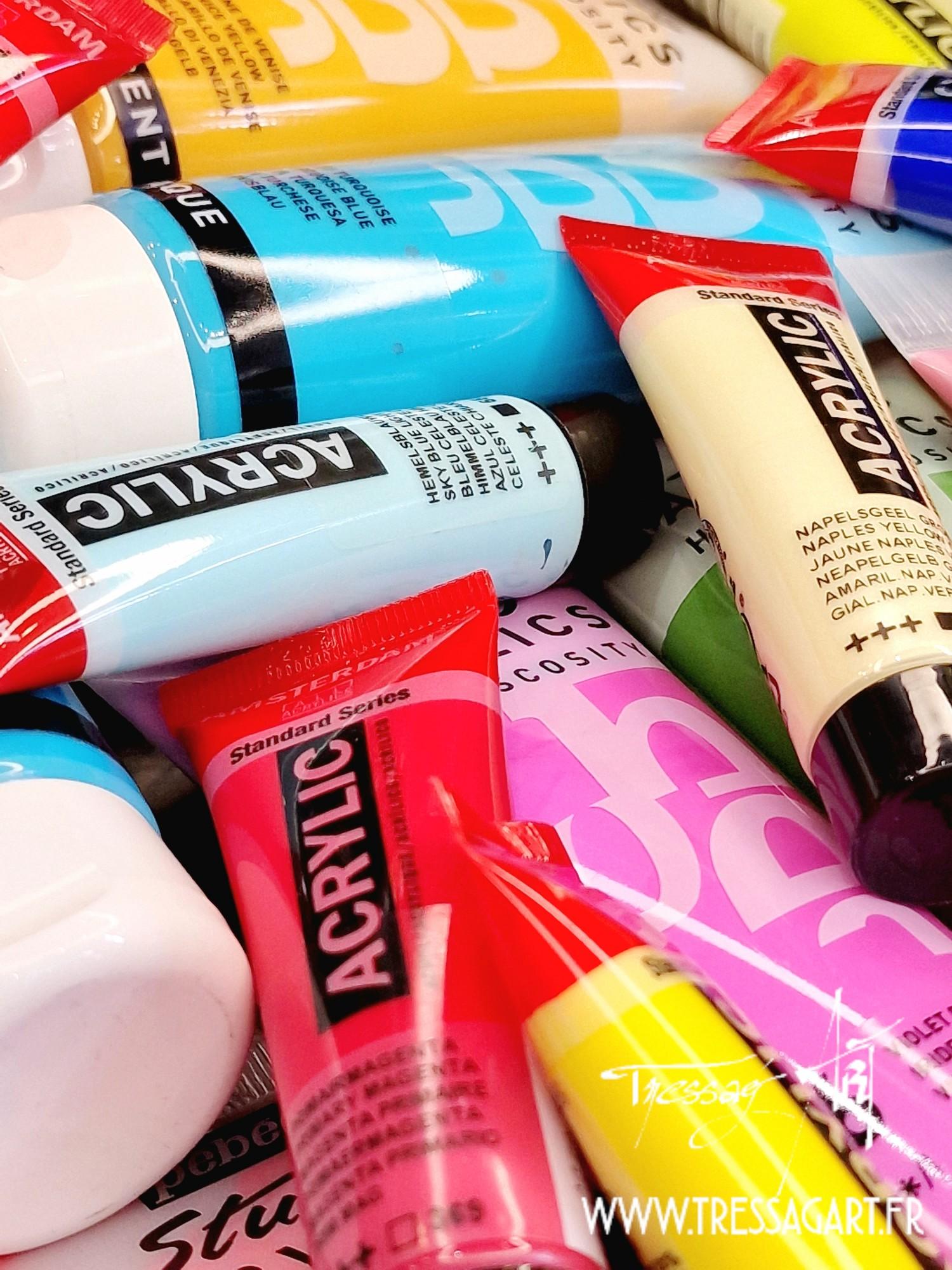 Peinture acrylique en tubes, des marques Amsterdam et Pebeo