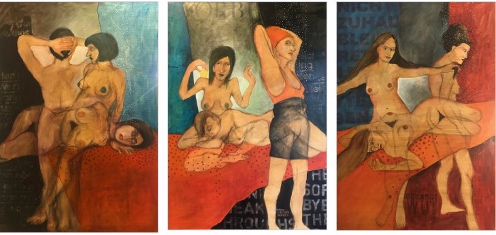 Triptychon, Acryl, Collage auf Leinwand von Susanne Kleiber