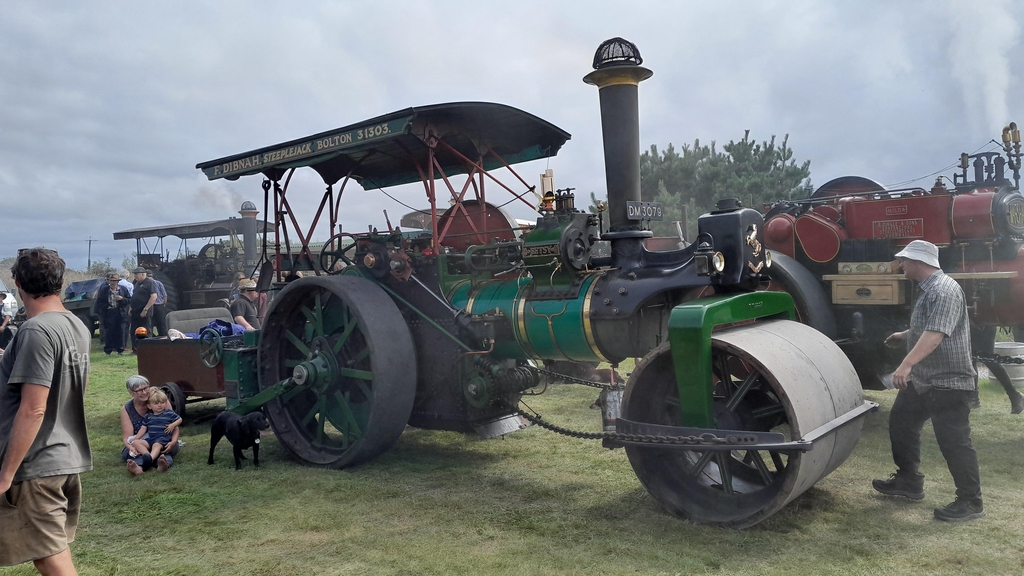 Fred Dibnah's steam roller "Betsy"parked up for lunch at the Victory Inn during the WESES 70th anniversary road run in 2025.