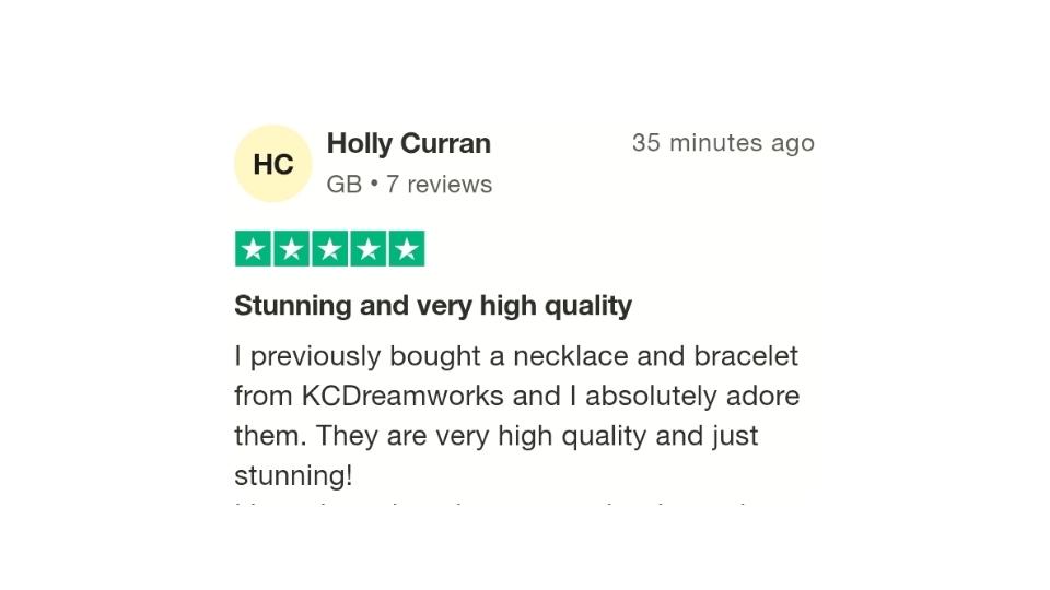 A 5 star review with the title, Stunning and very high quality.
