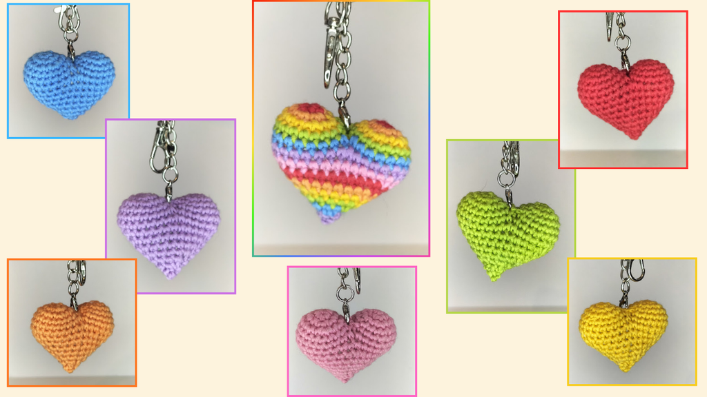porte clés coeur, amigurumi en crochet, à offrir en cadeau 