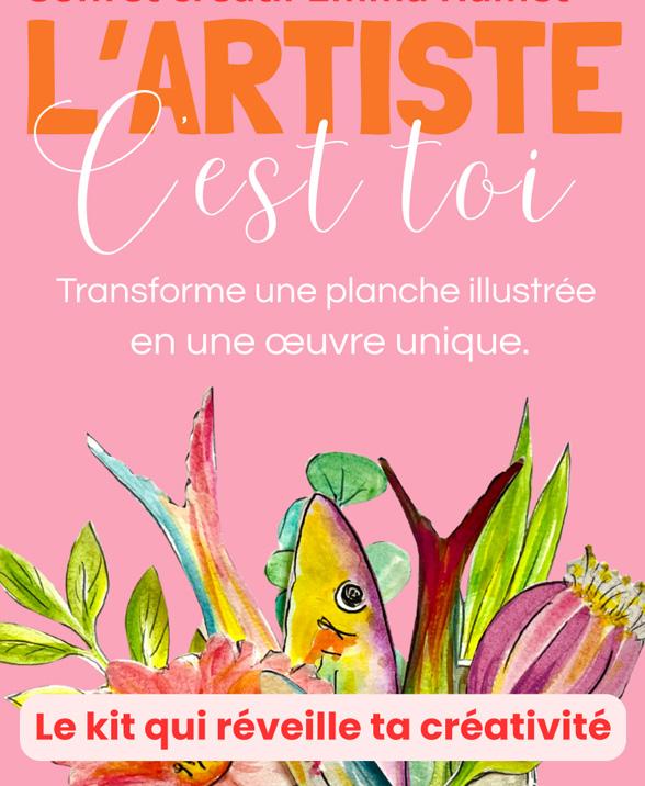 pochette KIT DIY initiation à l'aquarelle, peindre une boite de sardines fleurie
