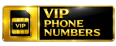 VIP Phone Numbers logo: rectangular two-tone gold gradient border with a minimalist gold SIM card outline and ‘VIP’ on the left, and ‘VIP PHONE NUMBERS’ in bold gold capital letters on a black background on the right.