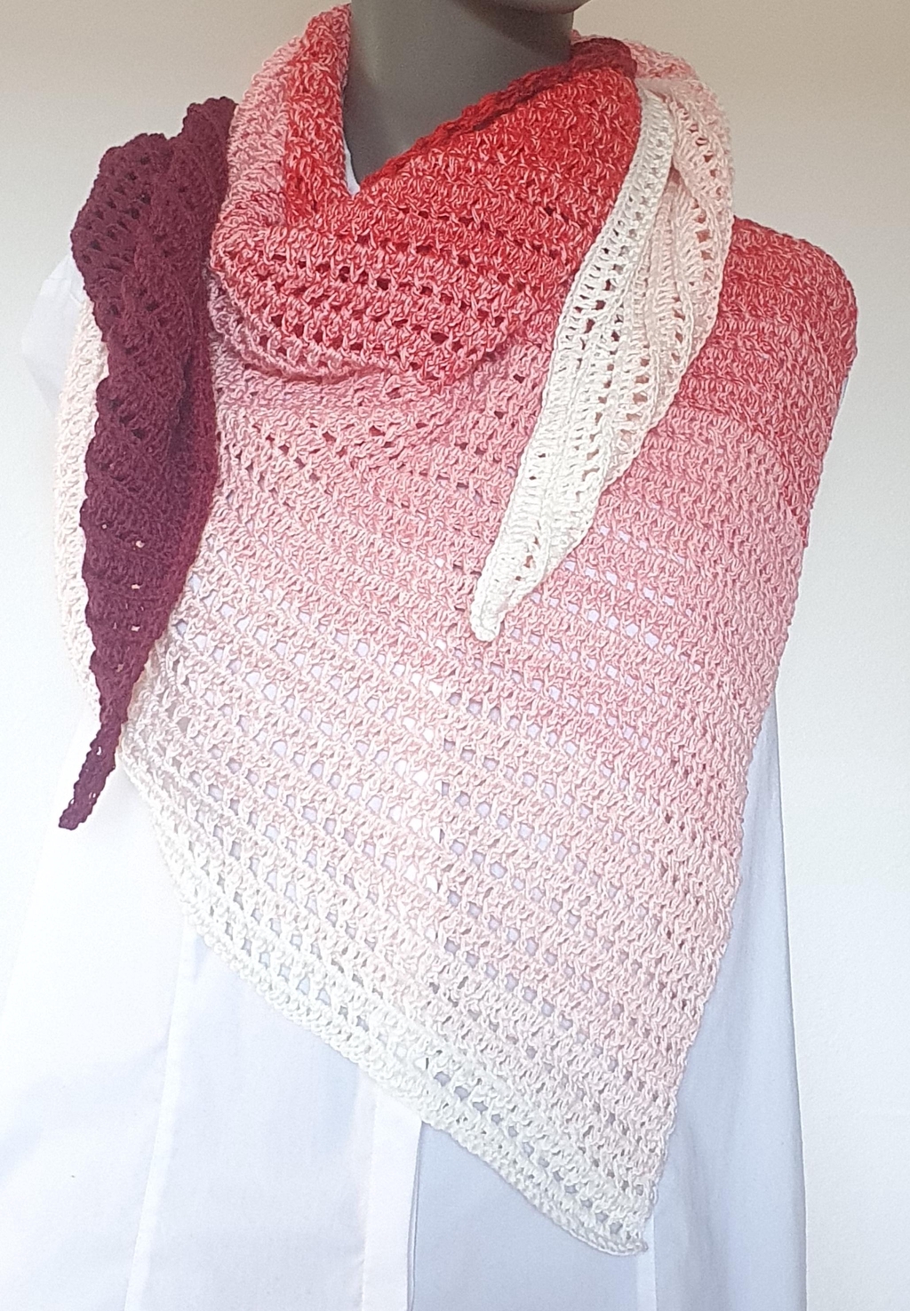 Handmade crochet dragon belly shawl gift. Ombre.