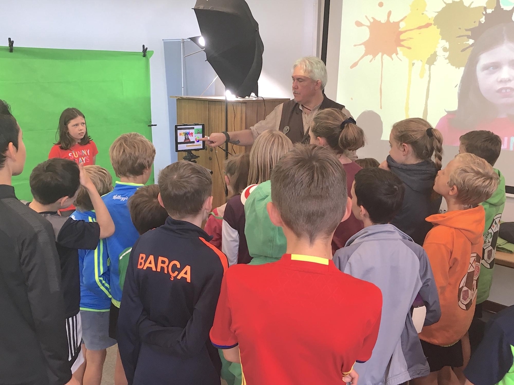 Green screen in a library.