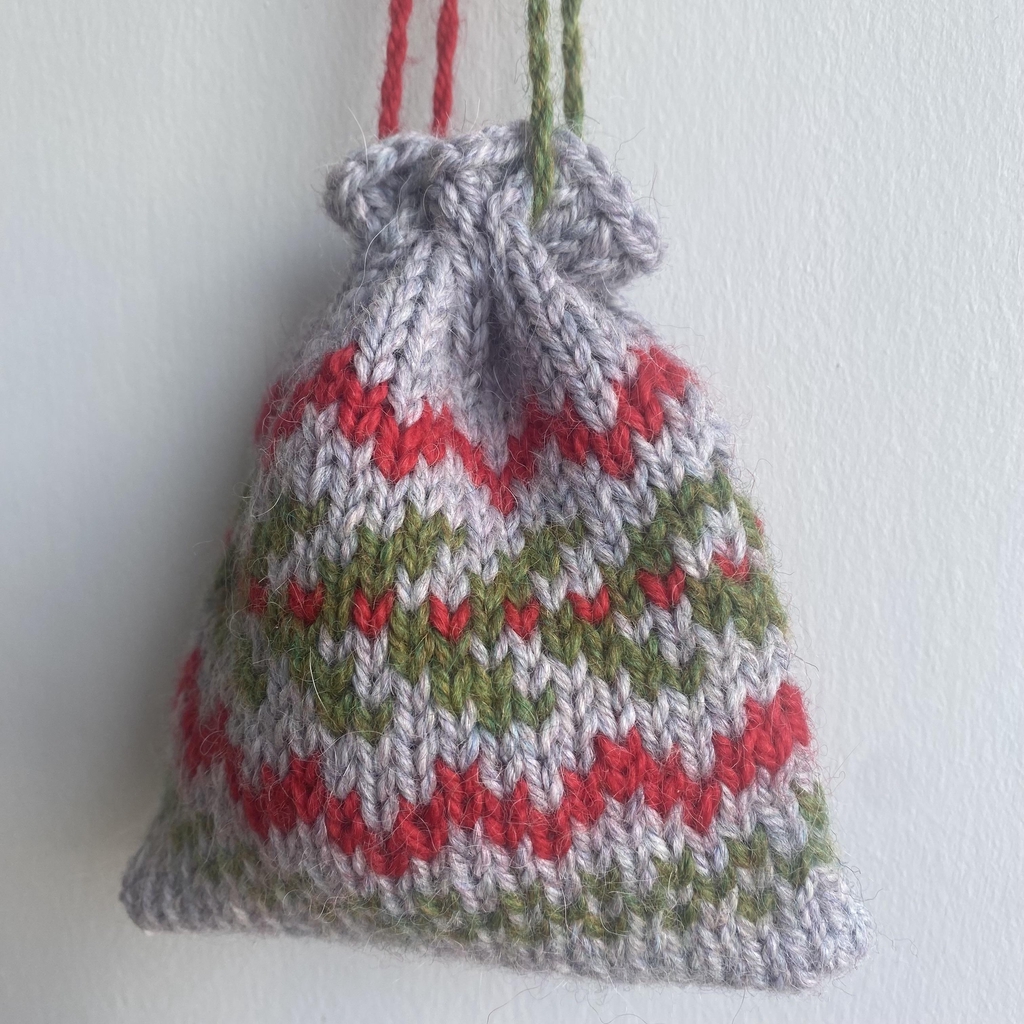 Fair Isle knitted gift bag.