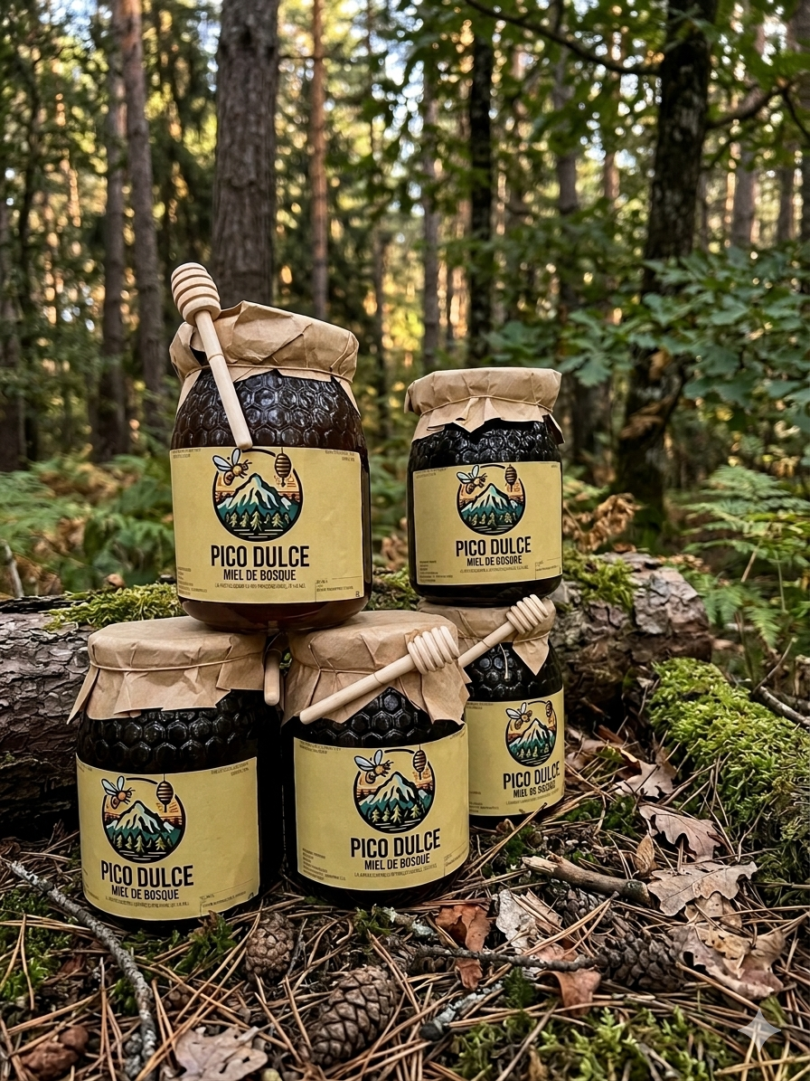 imagen de tarros de miel de bosque de color oscuro
