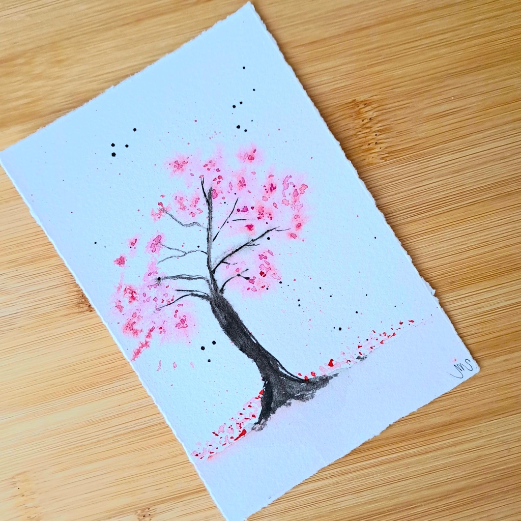 Cerisier en fleurs aquarelle originale