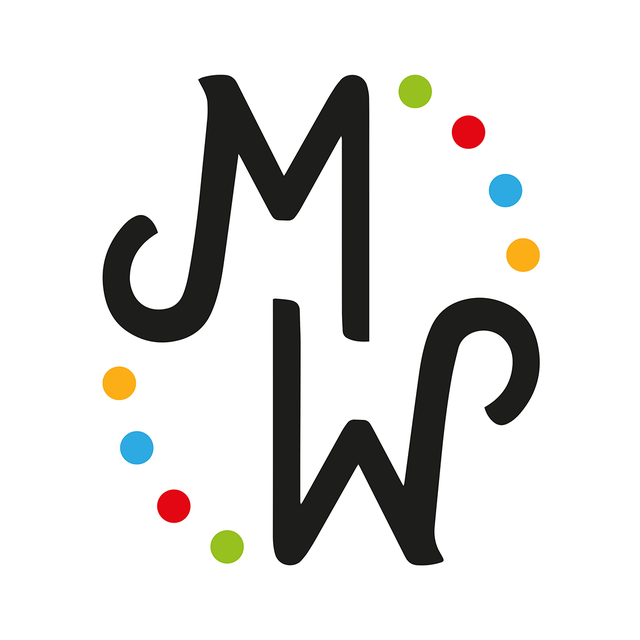 Logo von www.mareikewaidner.de: Initialien M und W mit bunten Punkten