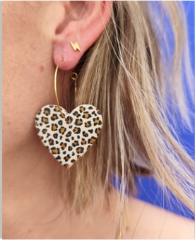 Boucles d’Oreilles Créoles Cœur Léopard - Marinière – Bijou Tendance Femme