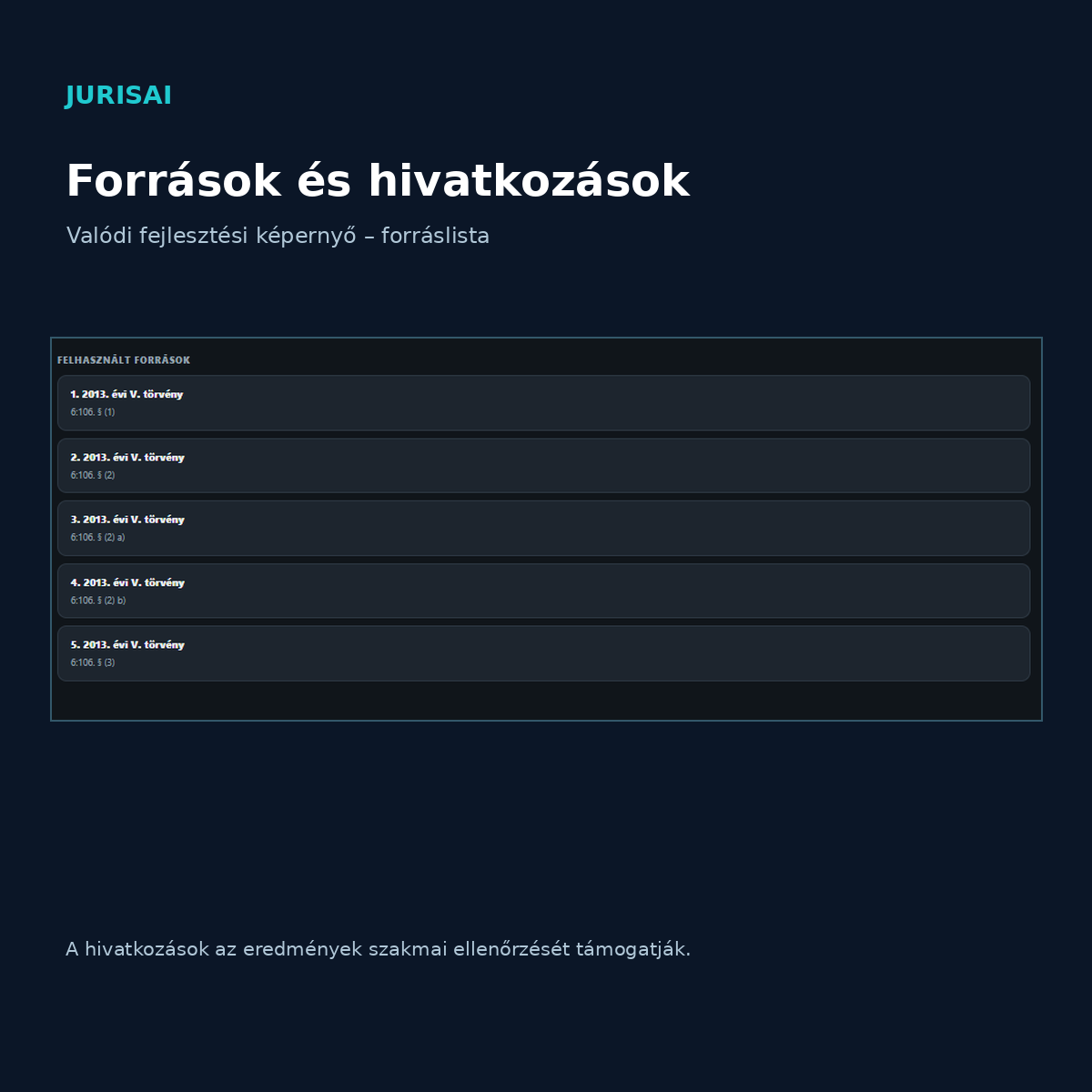 JurisAI alkalmazás – a mesterséges intelligencia által felhasznált dokumentumforrások és hivatkozások megjelenítése.