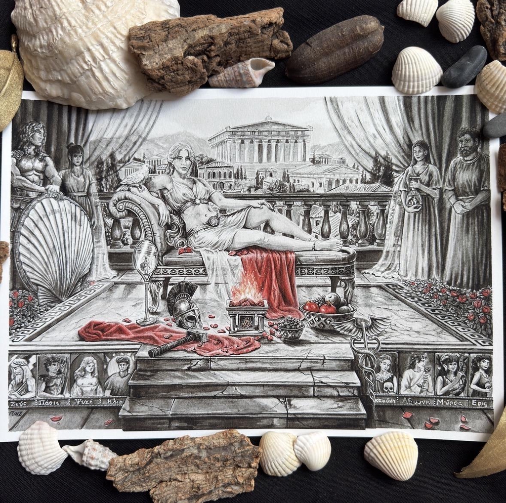 Aphrodite Areia incarne une forme guerrière et redoutable de la déesse de l’amour, vénérée notamment à Sparte où elle unit désir et violence. Elle symbolise une beauté indomptable, capable d’inspirer autant la passion que la fureur sur le champ de bataille.