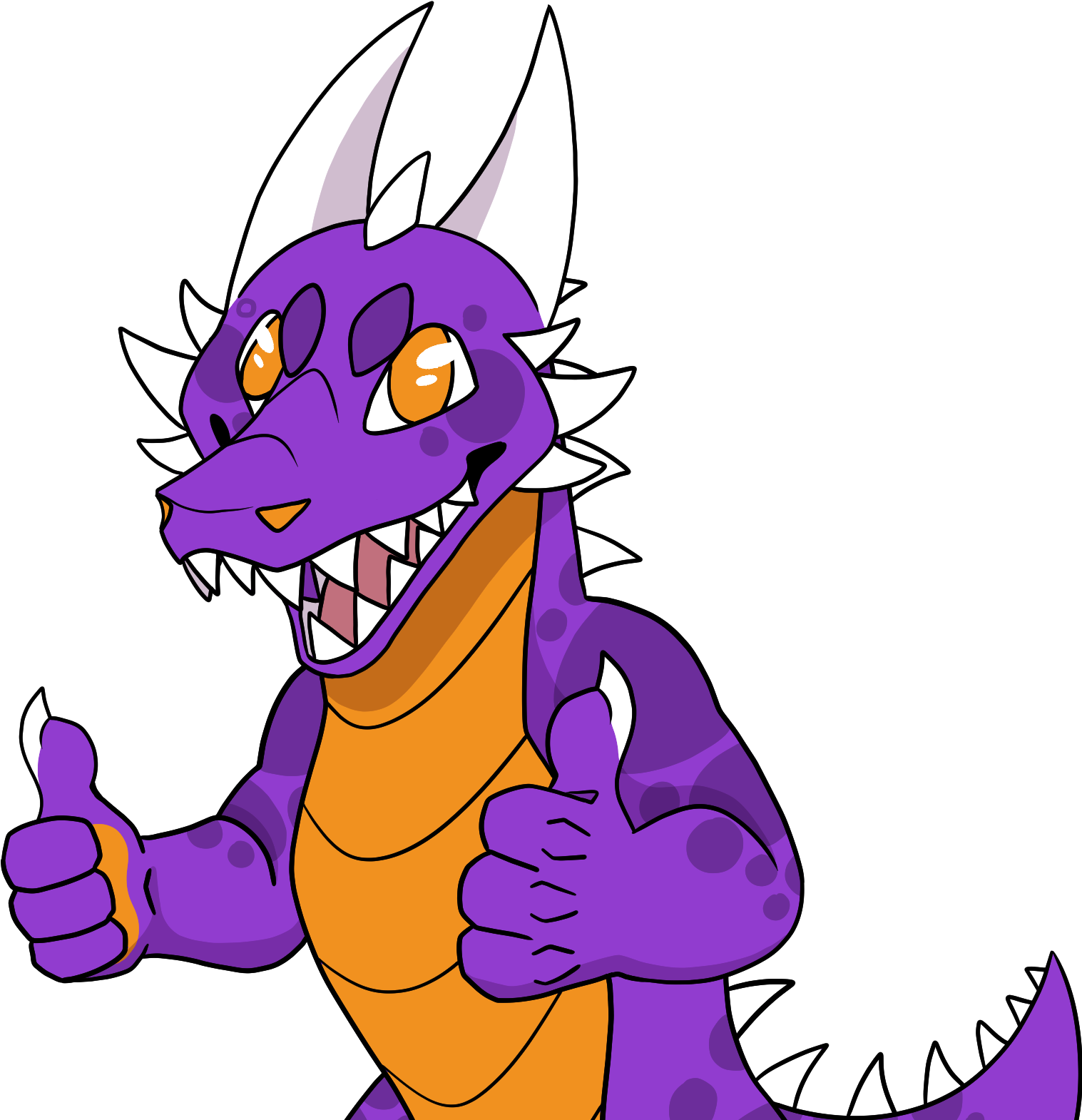 A purple and orange kobold giving two thumbs up.