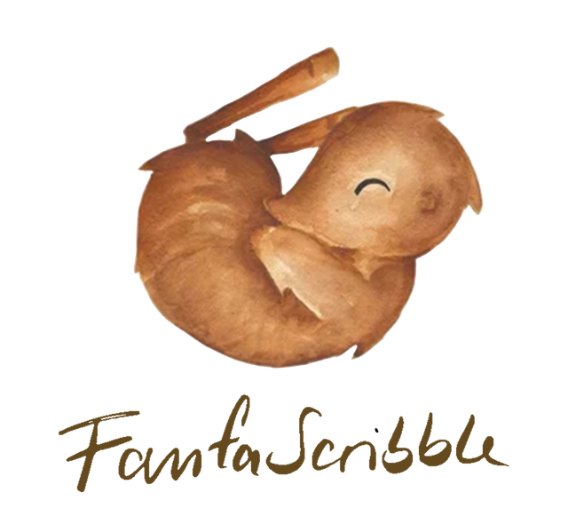 Das Maulwurfhörnchen in Aquarellfarben gezeichnet, eingerollt und süß schlafend als Logo.