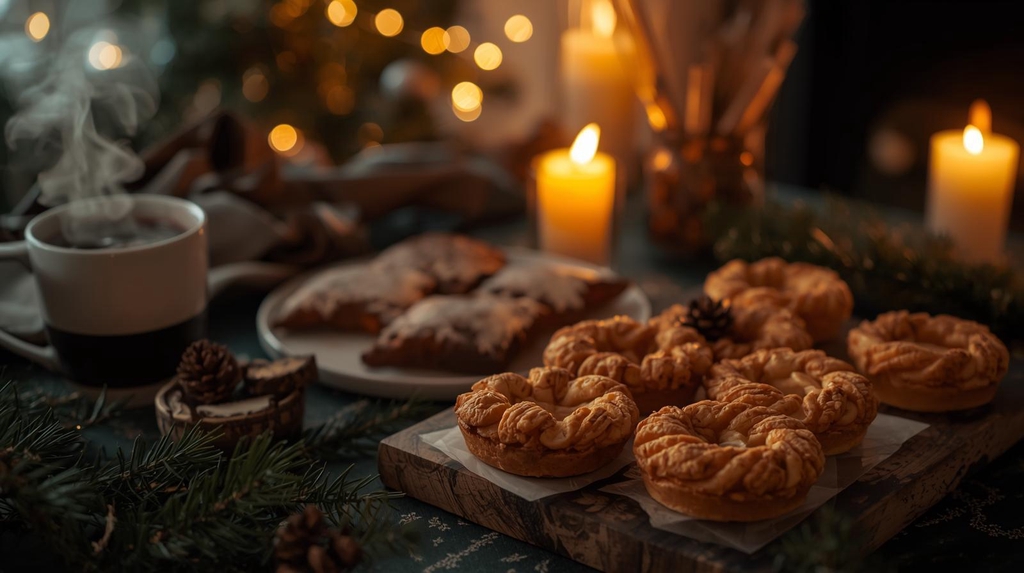 Vorweihnachtliche Stimmung mit Kerzen und Süßigkeiten