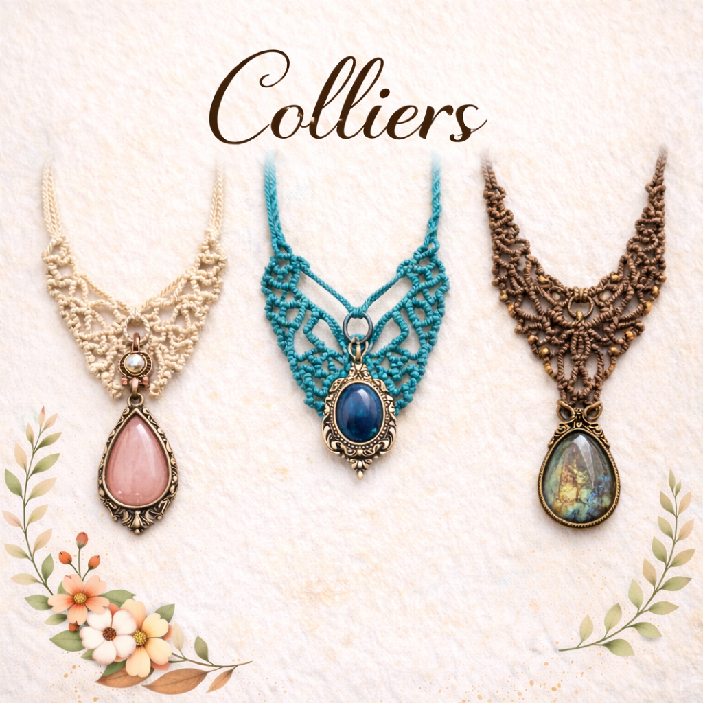 Colliers en macramé faits main – Créations artisanales Perles & Nœuds d’Ardèche