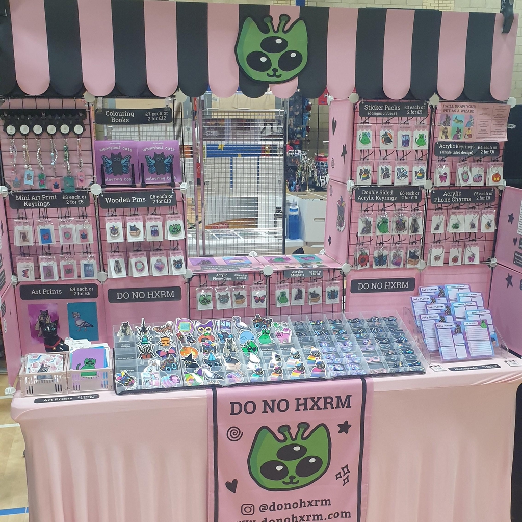 Upcoming Events. Image: Do No Hxrm artist alley table display