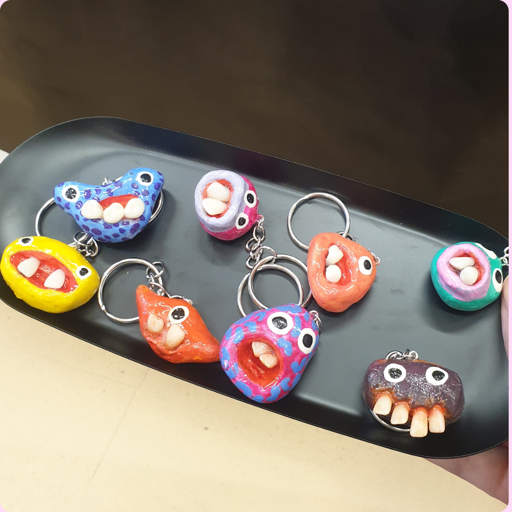 Clay Keyring monsters with teeth
