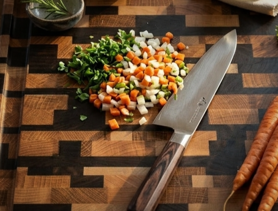 La découpe sur un billot de cuisine artisanal