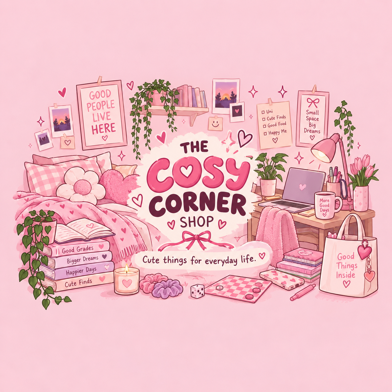 The Cosy Corner Shop, a cute lifestyle shop for practical, cosy and fun finds for student life.