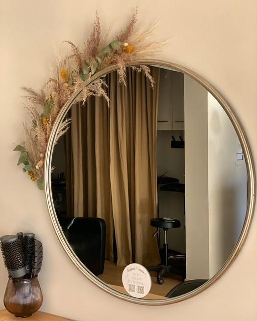 création florale marque  fleur séché stabilisé aquitaine artisan sur mesure miroir coiffeur pampa eucalyptus tons naturels