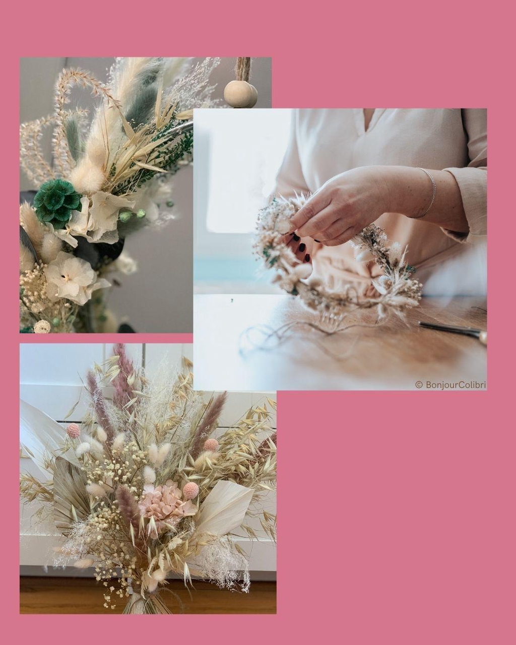 couronne fleur séché stabilisé hortensia champêtre bohême artisanat artisan pics chignon accessoire floral