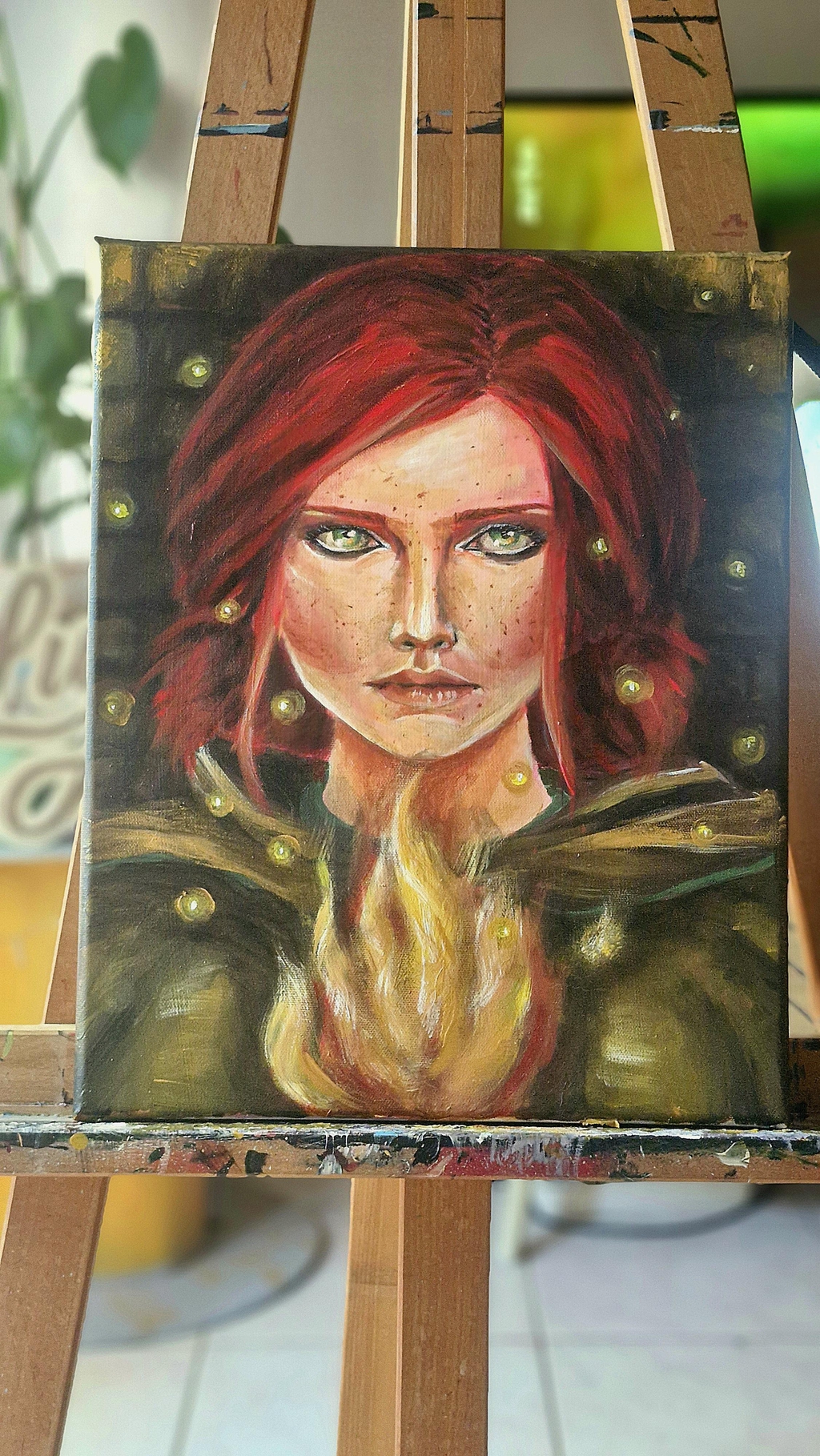 Portrait illustré personnalisé sur toile représentant Triss Merigold de The Witcher, style peinture artistique