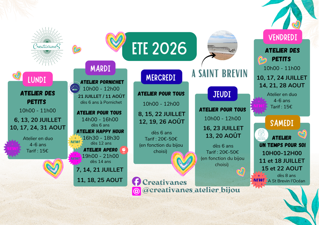 planning atelier été 2026, activité enfant juillet et aout loire atlantique, 44, pays de retz, saint brevin, pornichet, saint nazaire, pornic, nantes