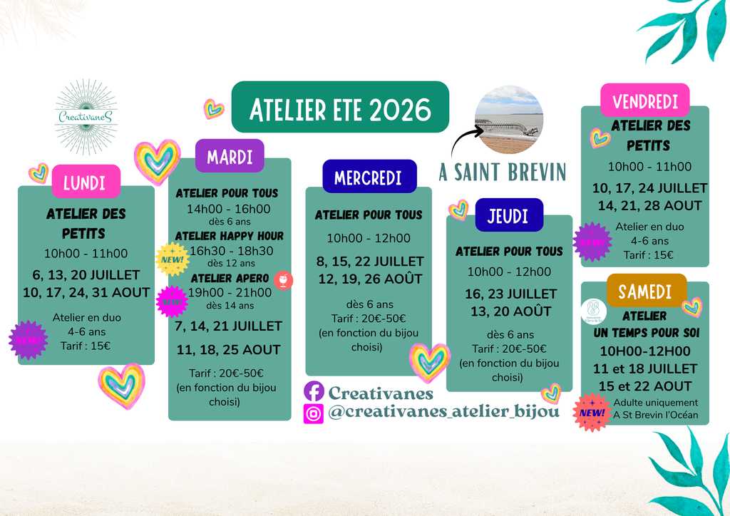 PLANNING des ateliers été 2026