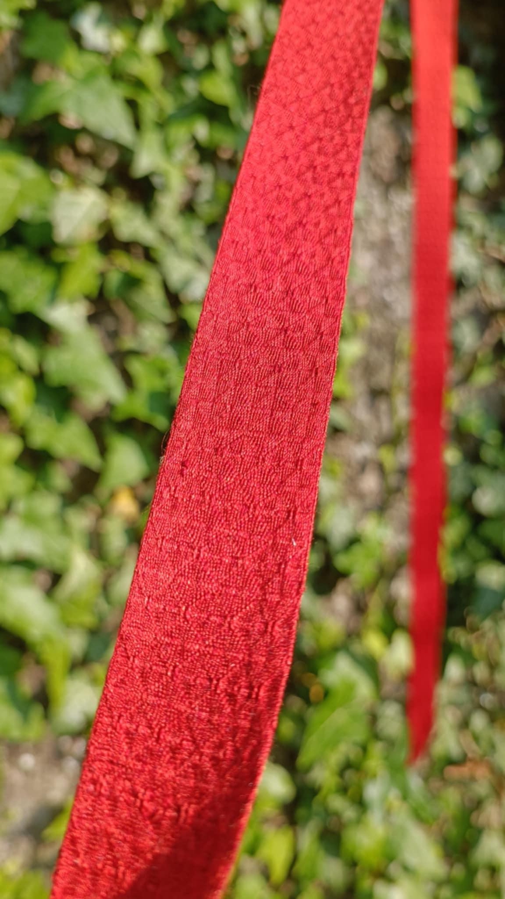 Galon en soie tissé aux tablettes, tissage texturé, soie teinture garance