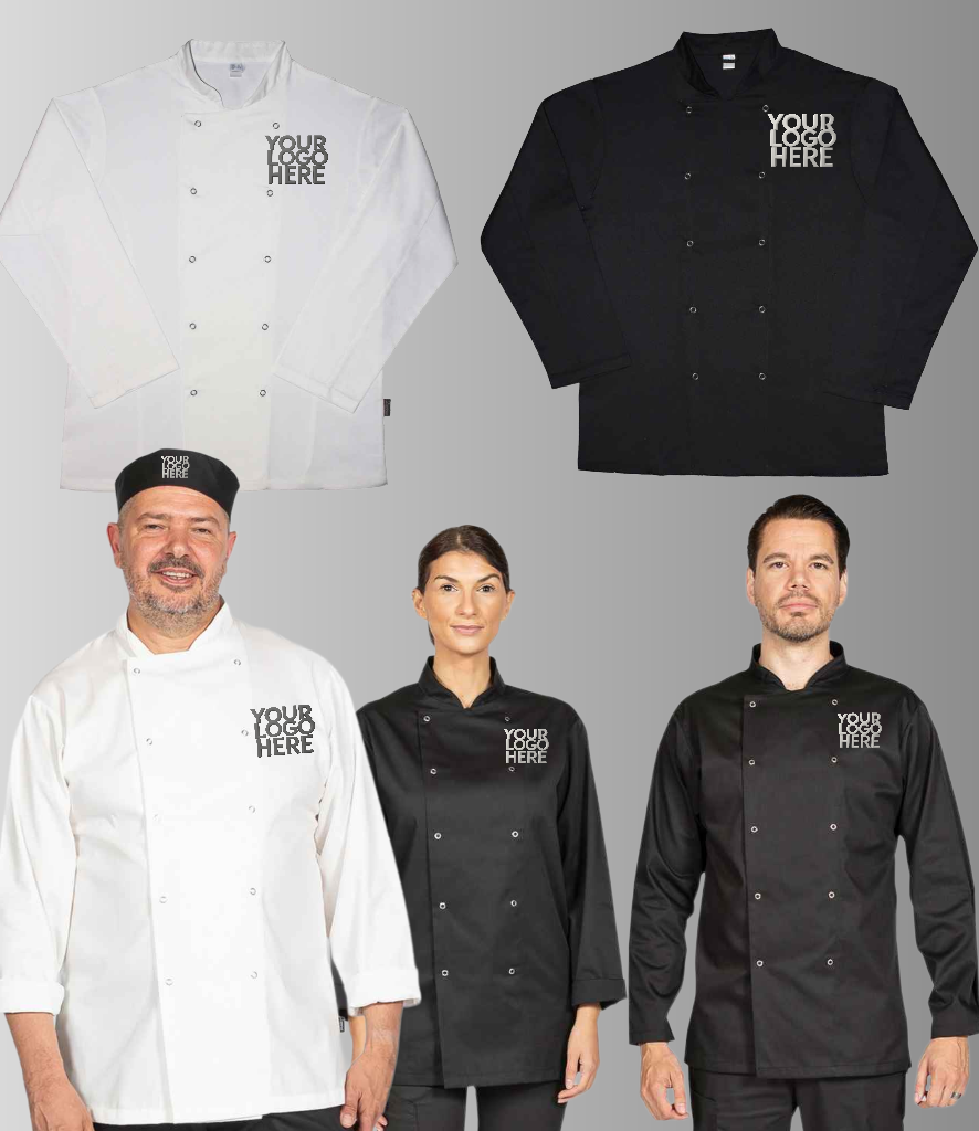 Customised Long-Sleeve Chef Jackets – Black & White