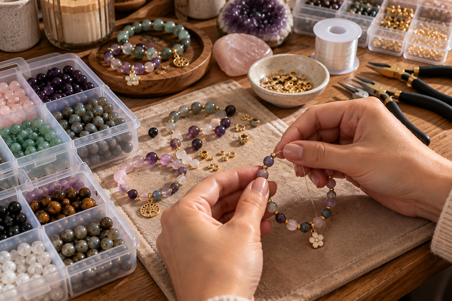 Création artisanale d’un bracelet en pierres naturelles