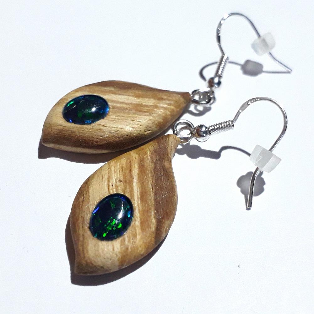 Hand carved Palo Santo wooden earrings with mineral inlay