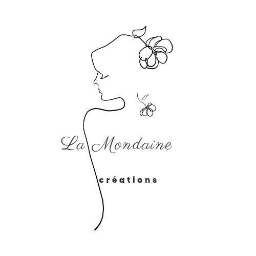 Logo La Mondaine Créations : dessin au trait d’une femme au crayon, marque de concept store d’artisanat et créations faites main