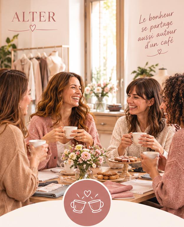 Rendez-vous convivial entre amies autour des vêtements et du dressing. Vêtements à retoucher lors d’un salon ALTER