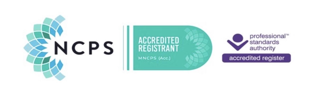NCPS accredited psychotherapeutic counsellor badge