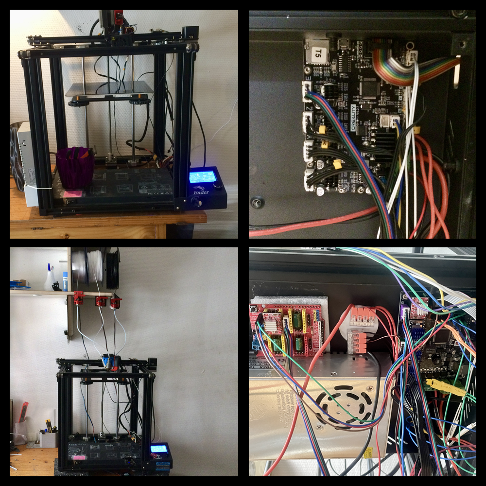 Image montrant la transformation d'une imprimante 3D obsolète, en machine capable d'imprimer plusieurs couleurs et de les mixer directement pendant la fabrication.