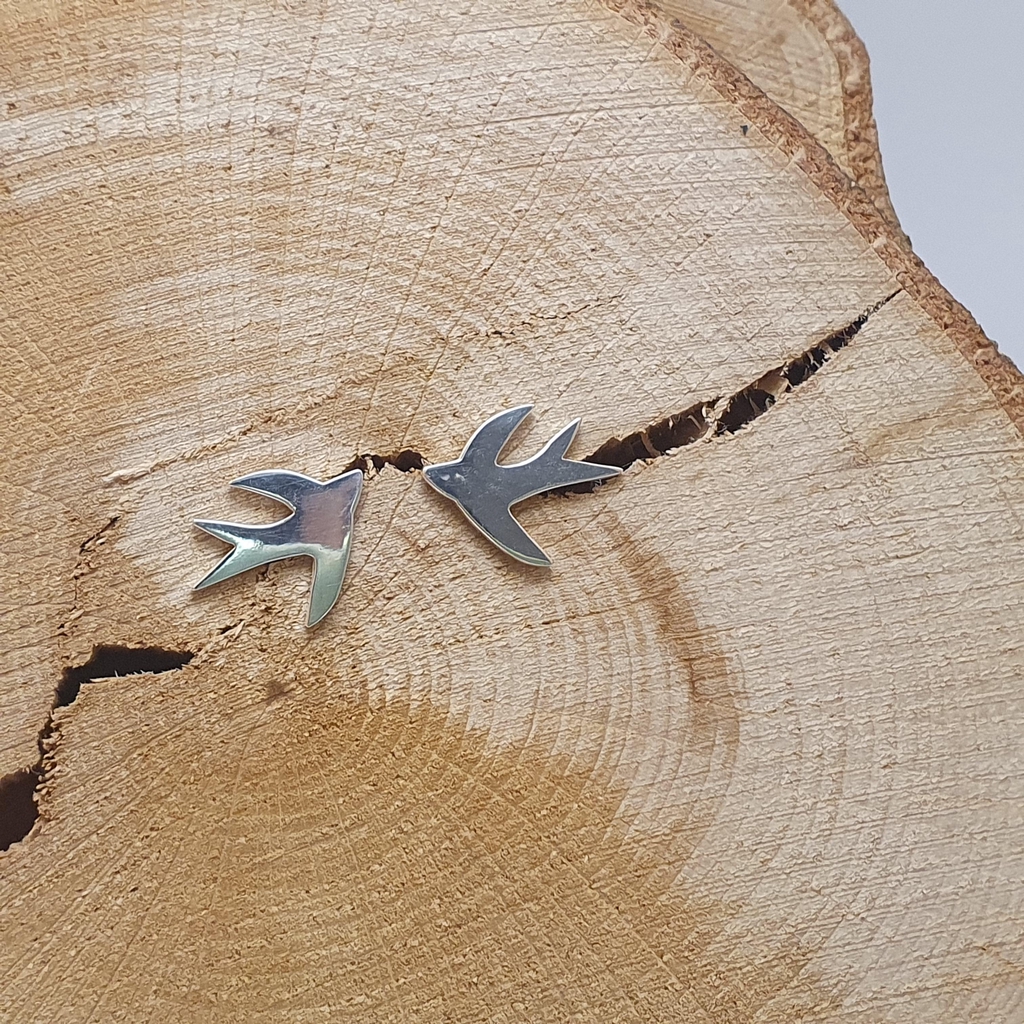 Boucles d'oreilles artisanales  oiseaux hirondelles en argent 