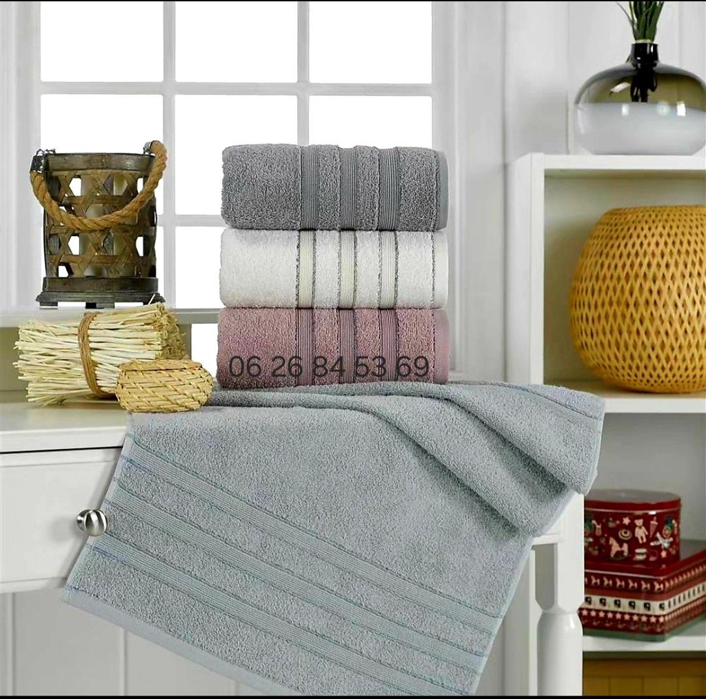 Grossiste serviettes et draps de bain 100% coton ASKENA, fabrication Turquie, qualité hôtelière 500g/m² en stock à Trappes.